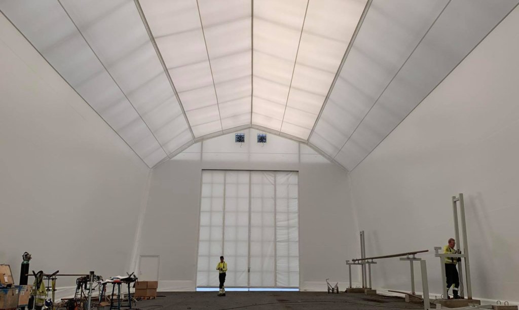 Finest-Halli toodetud ja paigaldatud PVC hall mõõtudega 15x35,2m, kõrgusega 8m Metsä Groupile.