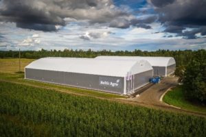 Finest-Hall Factory OÜ toodetud ja paigaldatud PVC hall mõõtudega 40x70m, kõrgusega 7m- 2 tk, Baltic Agro AS-le.