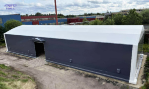 Finest-Hall Factory OÜ toodetud ja paigaldatud PVC hall mõõtudega 15x40m, kõrgusega 6 meetrit Compacto OÜ-le.