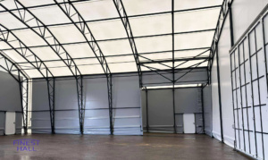 Finest-Hall Factory OÜ toodetud ja paigaldatud PVC hall mõõtudega 20x36m, kõrgusega 5,6 meetrit + varikatus mõõtudega 4x12m, kõrgusega 4 meetrit Soilfood Oy-le.