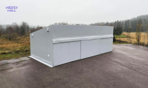 Finest-Hall Factory OÜ toodetud ja paigaldatud varikatus mõõtudega 10x21m, kõrgusega 7,5 meetrit Kiinteistö Oy-le.