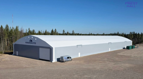 Finest-Hall Factory OÜ toodetud ja paigaldatud PVC hall mõõtudega 30x104m, kõrgusega 5,6 meetrit Lehtonen Yhtiöt Oy-le.