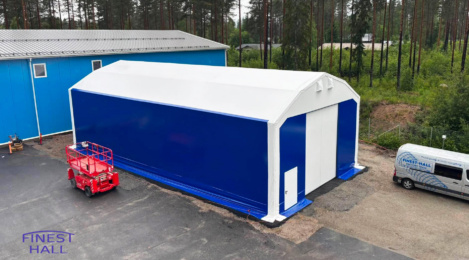 Finest-Hall Factory OÜ toodetud ja paigaldatud PVC hall mõõtudega 10x21m, kõrgusega 5 meetrit PP Maalaus Oy-le.