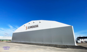 Finest-Hall Factory OÜ toodetud ja paigaldatud PVC hall mõõtudega 40x100m, kõrgusega 7 meetrit Scandagra UAB-le