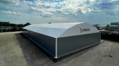 Finest-Hall Factory OÜ toodetud ja paigaldatud PVC hall mõõtudega 40x100m, kõrgusega 7 meetrit Scandagra UAB-le