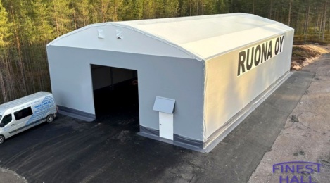 Finest-Hall Factory OÜ toodetud ja paigaldatud PVC hall mõõtudega 16x28m, kõrgusega 5m Ruona OY-le.